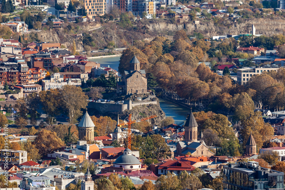 The beautiful view of Tbilisi, Metekhi, autumn, Georgia