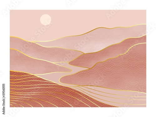 Abstract mountain landscape. creative minimalist hand painted illustrations of Mid century modern. Vector Geometric landscape background in asian japanese pattern