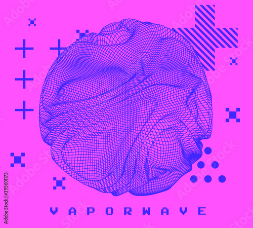 Composition with glitched morphing blob and geometric shapes. Science and technology concept.