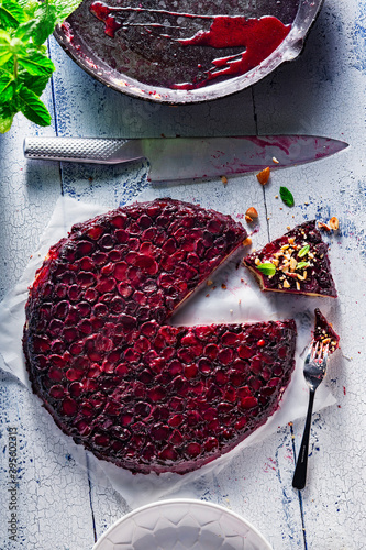 Tarte tatin with morello cherries photo