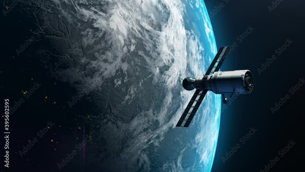 artificial satellite of the earth. a satellite flying in space over the globe