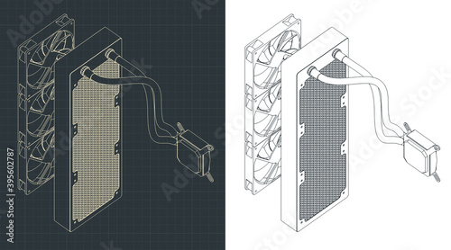 Liquid cooling system isometric drawings