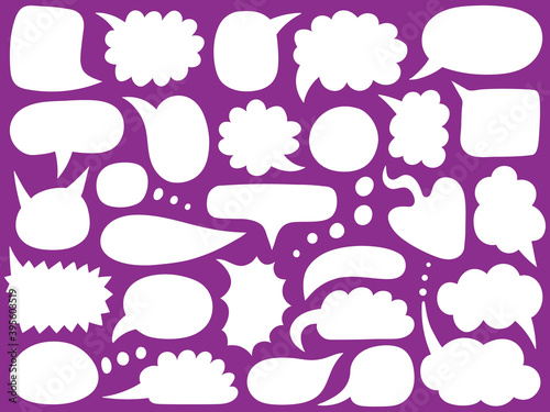 Speech bubbles. Blank empty message balloons, doodle chat clouds, hand drawn speak bubble frames. Speech bubbles vector symbols set. Round, rectangular, oval shapes for communication