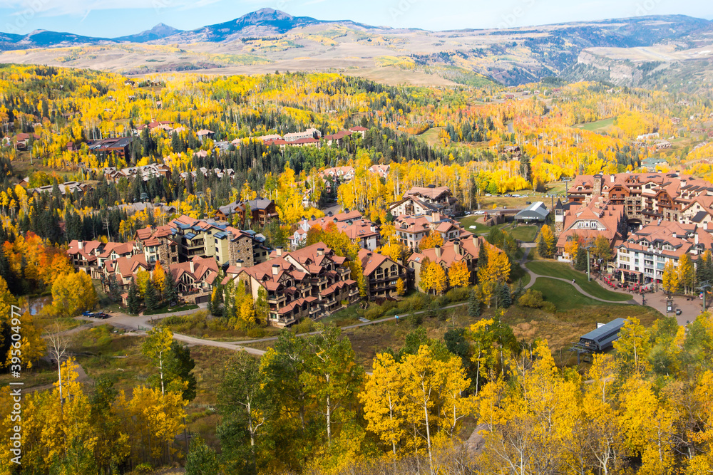 Mountain Village Aerial - Aerial view from the Gondola of Mountain Village at Telluride Colorado in Autumn