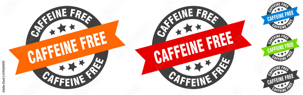 caffeine free stamp. caffeine free round ribbon sticker. tag caffeine free stamp. caffeine free round ribbon sticker. tag