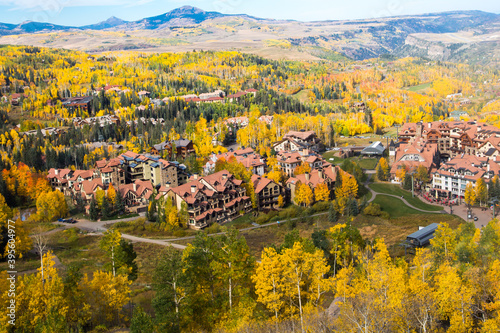 Mountain Village Aerial - Aerial view from the Gondola of Mountain Village at Telluride Colorado in Autumn