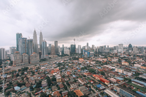Cityscape. Kuala Lumpur, Malaysia - The Petronas Twin Towers against cloudy sky on Dec 10, 2018, The world's tallest Twin Towers.