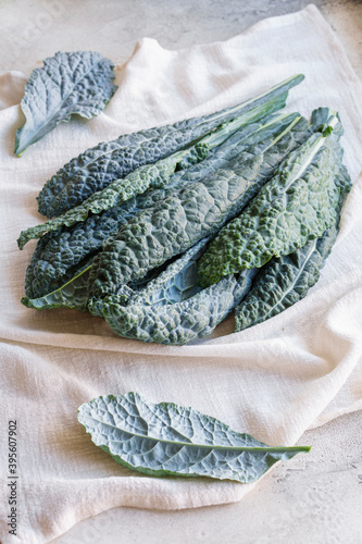 Lacinato kale leaves on table photo