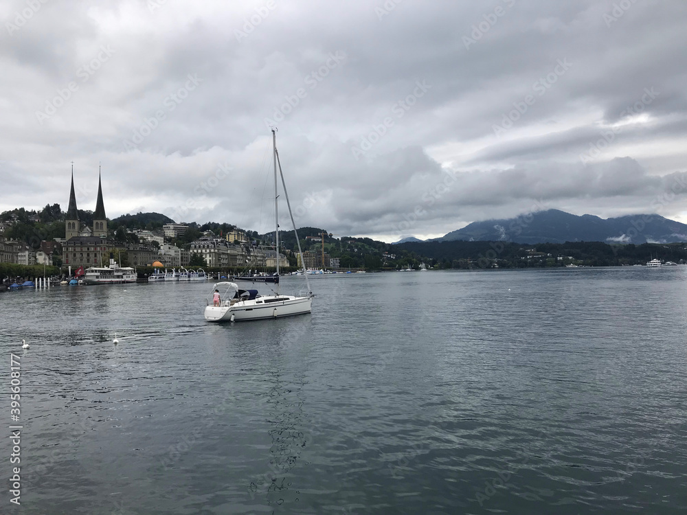 Fototapeta premium landscape of Lucerne lake at summer time in Lucerne, Switzerland