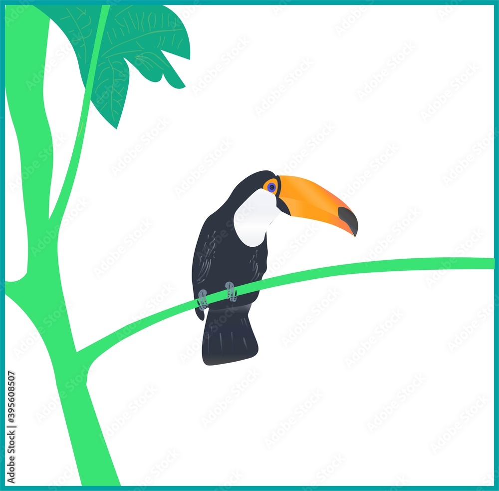 Obraz premium Illustration of a Funny and Cute Toco Toucan in Natural Habitat. South America. 