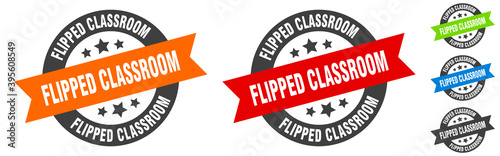 flipped classroom stamp. flipped classroom round ribbon sticker. tag