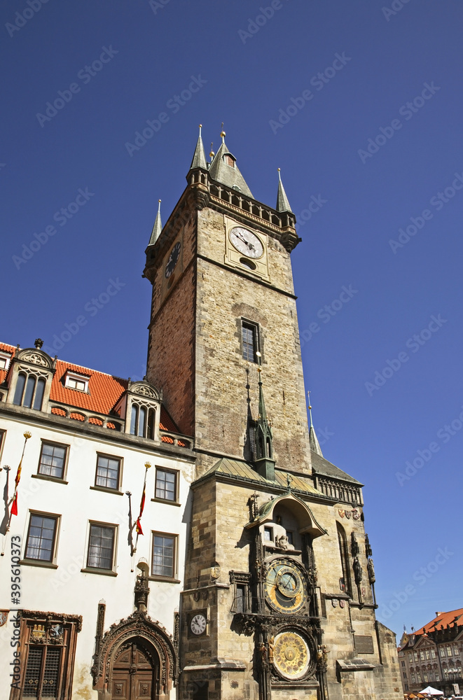 Clock tower of Old Town Hall in Prague. Czech Republic
