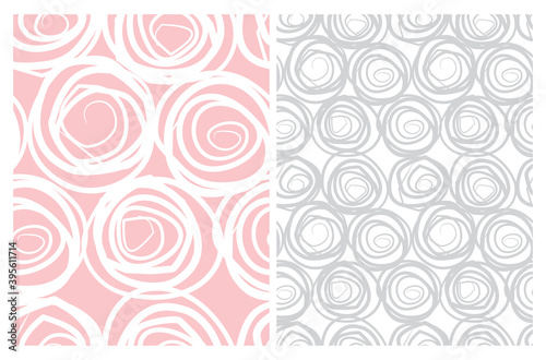 Simple Geometric Seamless Vector Patters. Irregular  Dots on a White and Pastel Pink Background. Hand Drawn Dotted Print ideal for Fabric  Textile  Wrapping Paper. Cute Nursery Fabric. Funny Swirls.