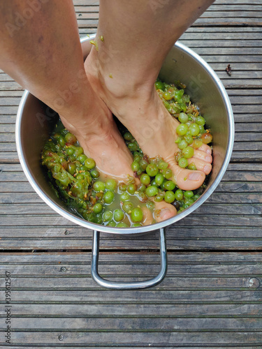 Juicing grapes with feet
