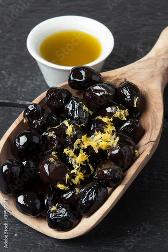 Morrocan olives with olive oil and lemon zest