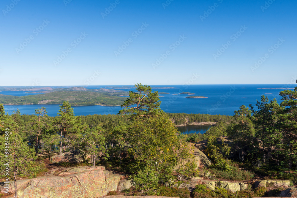 View over the archipelago in High Coast area in Vasternorrland Sweden.