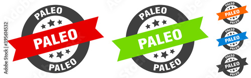 paleo stamp. paleo round ribbon sticker. tag