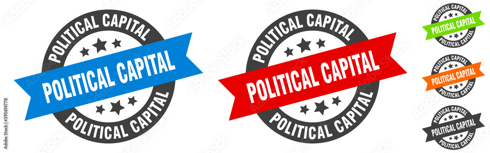 political capital stamp. political capital round ribbon sticker. tag