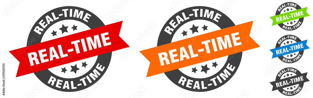 real-time stamp. real-time round ribbon sticker. tag