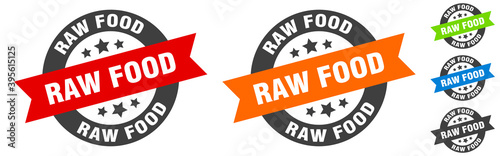 raw food stamp. raw food round ribbon sticker. tag