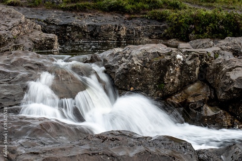 Small waterfalls near Fairy Pools in Glen Brittle  Isle of Skye  Scotland taken with long exposure