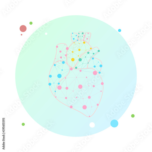 Healthy heart beats link model in circle icon. Triangle connected dots point online doctor. Pulse internal body modern innovative technology render vector illustration. Anatomical cardiology concept.