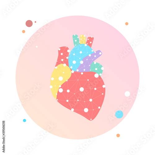Healthy heart beats link connected model in circle icon. Triangle connected dots point. Pulse internal body modern innovative technology render vector illustration. Anatomical cardiology concept.