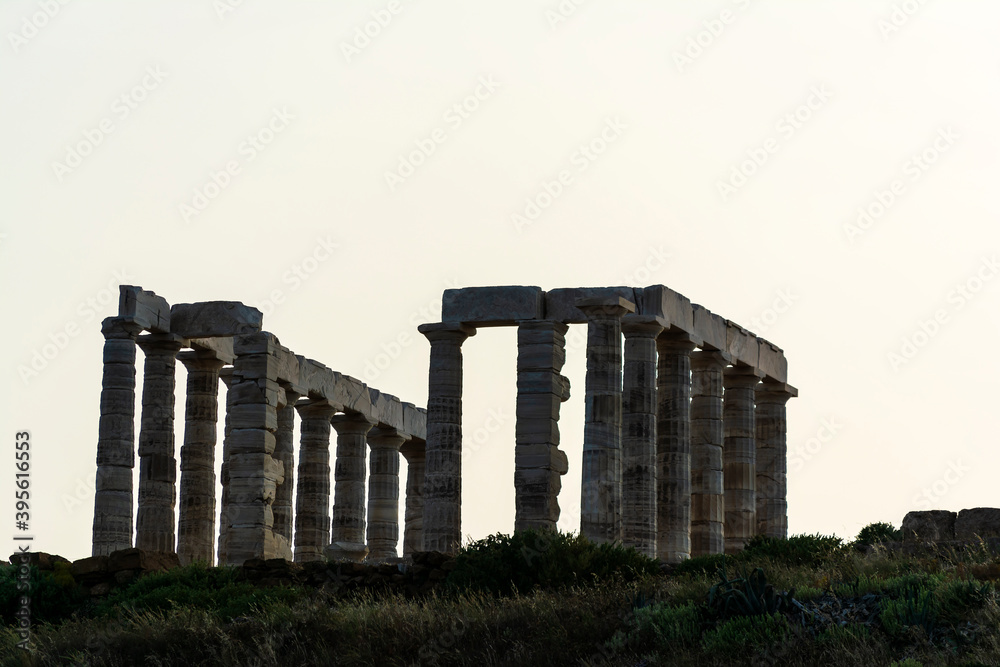 The ancient temple of Poseidon at Cape Sounion. He was god of the Sea.
