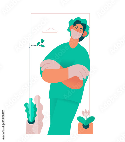 Tired overworked doctor or nurses . Exhausted Healthcare worker. Coronavirus pandemic, Covid-19 quarantine. Flat cartoon vector illustration.