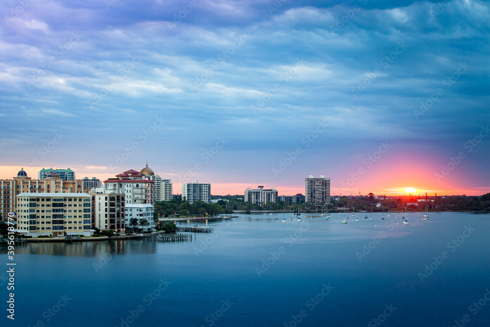 Sunrise appears over beautiful Sarasota, Florida