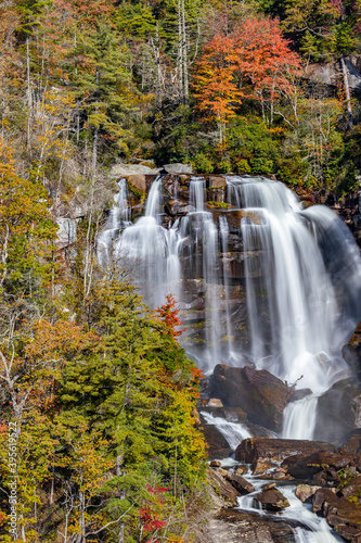 Upper falls of Whitewater Falls full of water after much rain in fall season of 2020