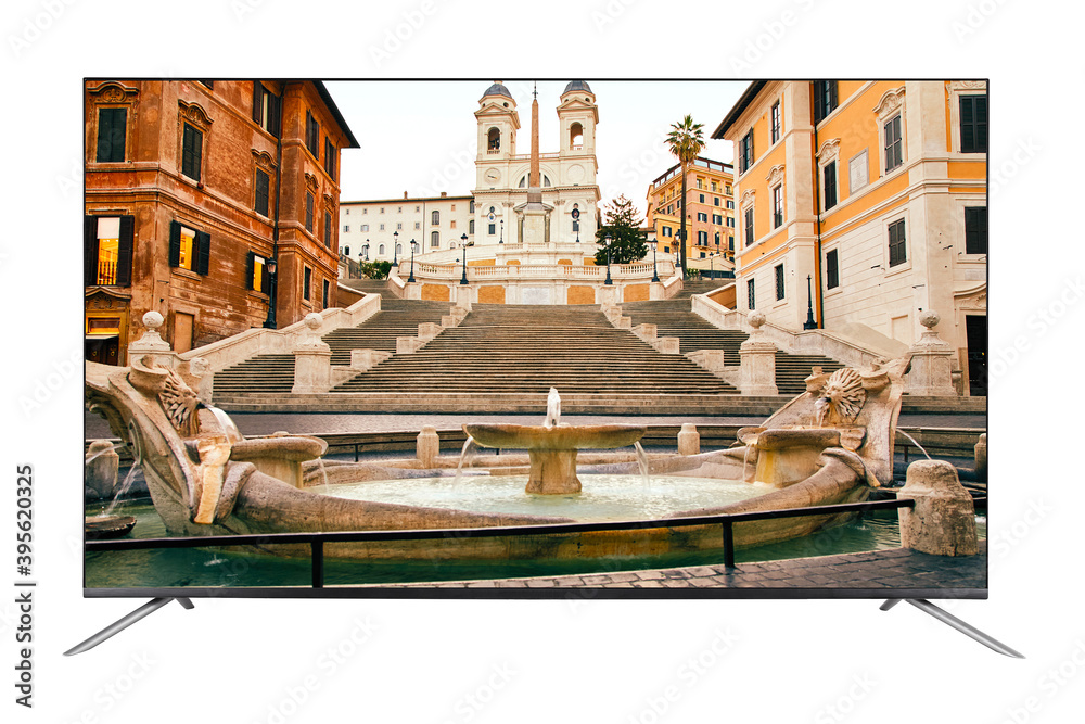 Φωτογραφία A modern TV with a resolution of 8K which shows Spanish Steps in the Plaza of Spain in Rome, Italy
