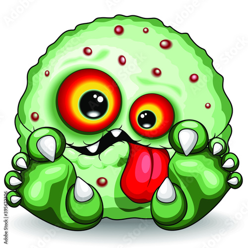 Virus Baby Monster Funny and Spooky Cartoon Character isolated on white photo
