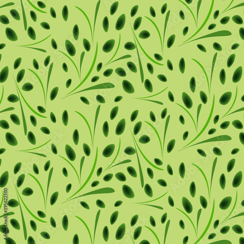 Green olivy with leavs on a green background.  Vector illustration pattern.