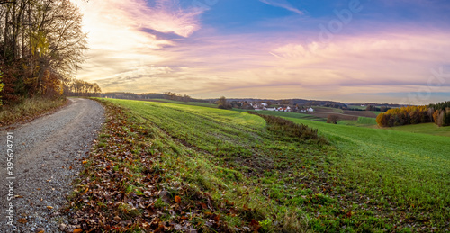 Bavarian autumn landscape path way along the forest photo