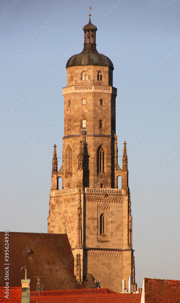 Gothic Bell Tower of St Georg church in the old town of Nördlingen, Bavaria in Germany