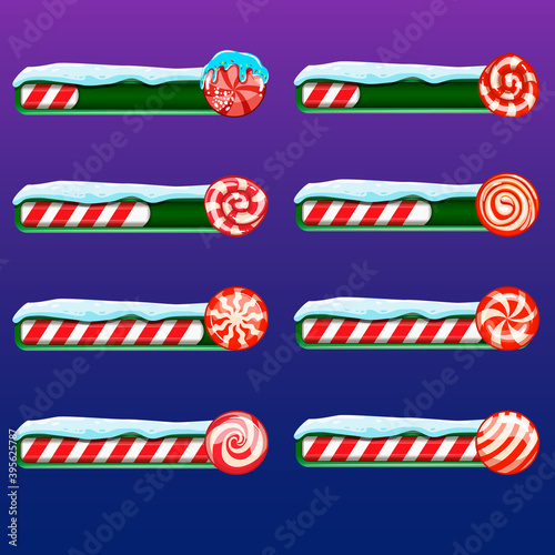 Big set game resource bar with vector cartoon New Year candy