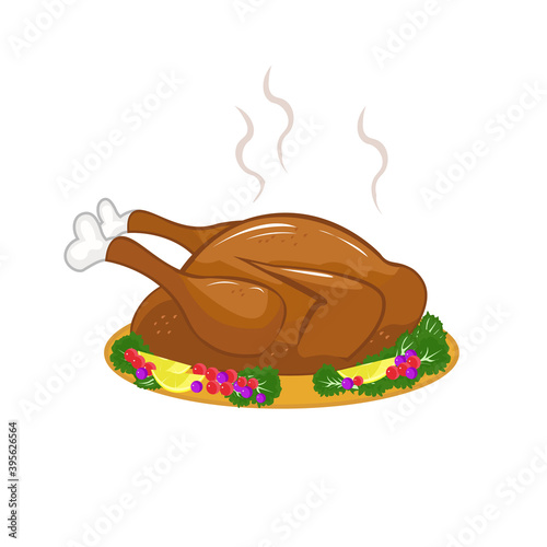 vector illustration with christmas turkey. Dinner with turkey. Happy New Year. turkey on isolated background. festive dinner