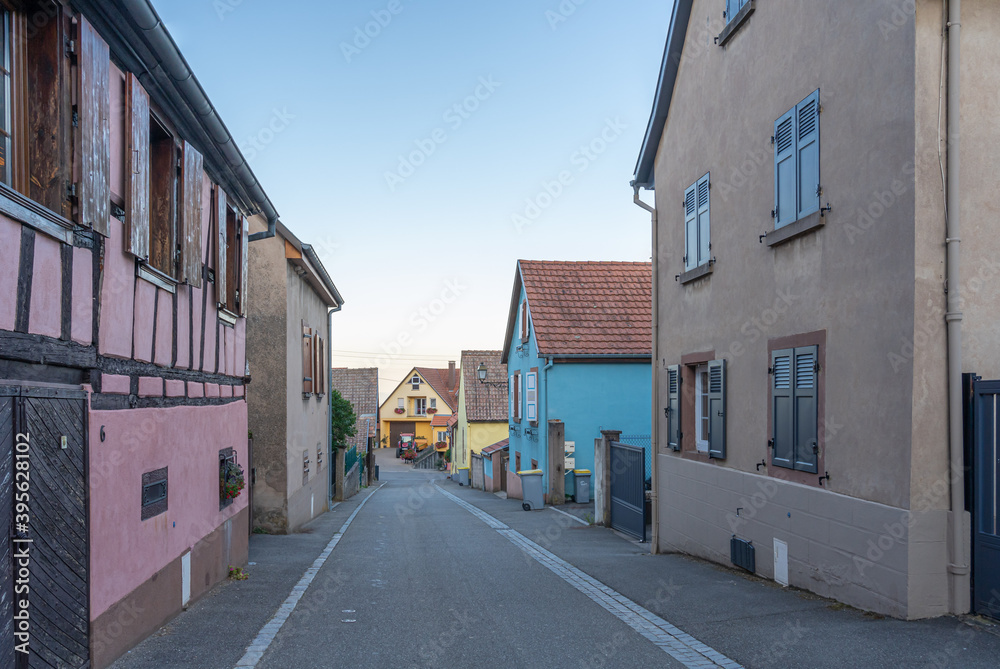 Heiligenstein, France - 09 01 2020: View of colorful houses in a street of Heiligenstein
