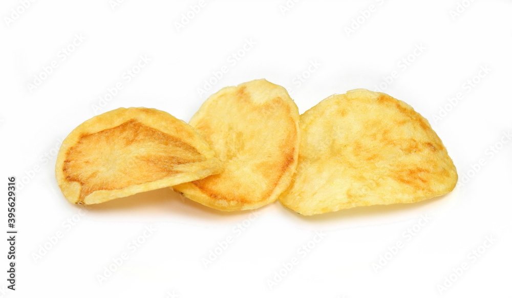 Salty Potato chips isolated on white background. Salty Potato chips isolated on white background.