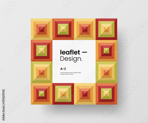 Modern abstract geometric illustration design layout. Quadrangle post card brochure template. Advertisement vector square banner mock up.
