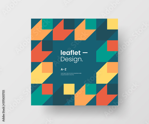 Modern abstract geometric illustration design layout. Quadrangle post card brochure template. Advertisement vector square banner mock up.