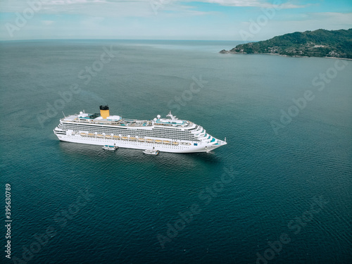 Large Cruise ship sailing across The Andaman sea - Aerial image. Beautiful  sea landscape © Semachkovsky 