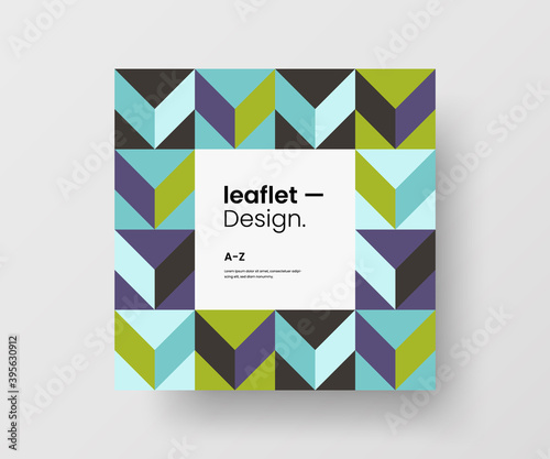 Modern abstract geometric illustration design layout. Quadrangle post card brochure template. Advertisement vector square banner mock up.