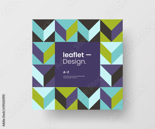 Modern abstract geometric illustration design layout. Quadrangle post card brochure template. Advertisement vector square banner mock up.