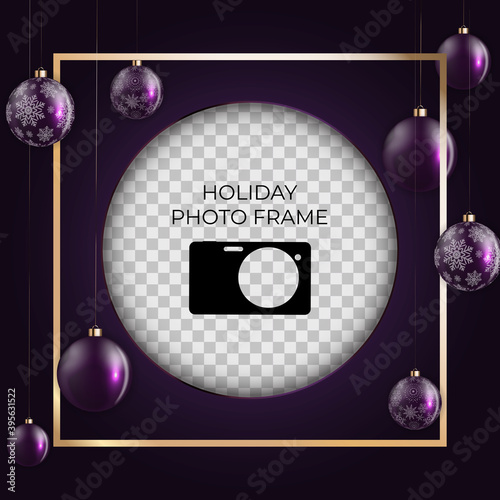 Holiday Photo Frame Template. Merry Christmas and Happy New Year Background. ...
