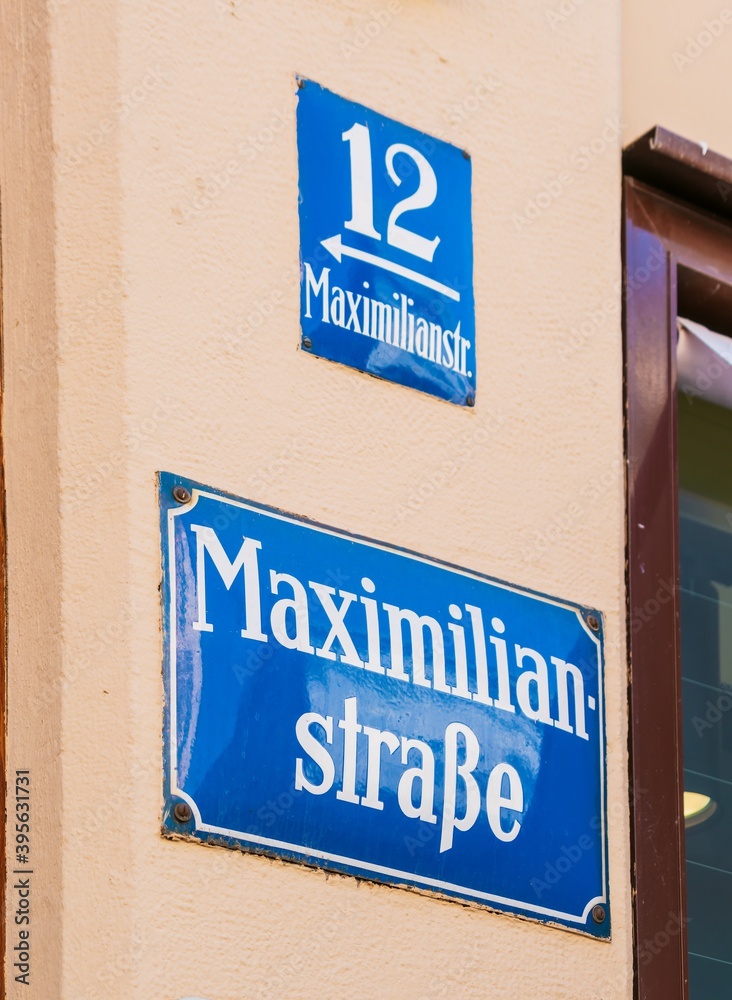 Street sign of Maximilianstrasse, Munich, Germany