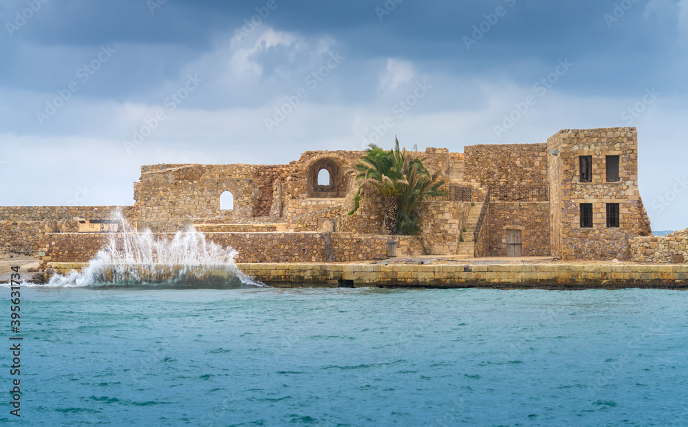 Ruins of the old venetian harbor of Chania, the second largest city of Crete, Greece