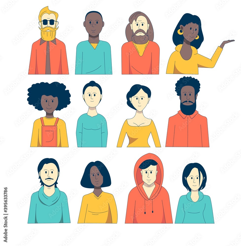 Group of different people, avatars of men and women icons. Group of different people, avatars of men and women icons.