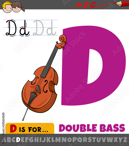 letter D from alphabet with cartoon double bass